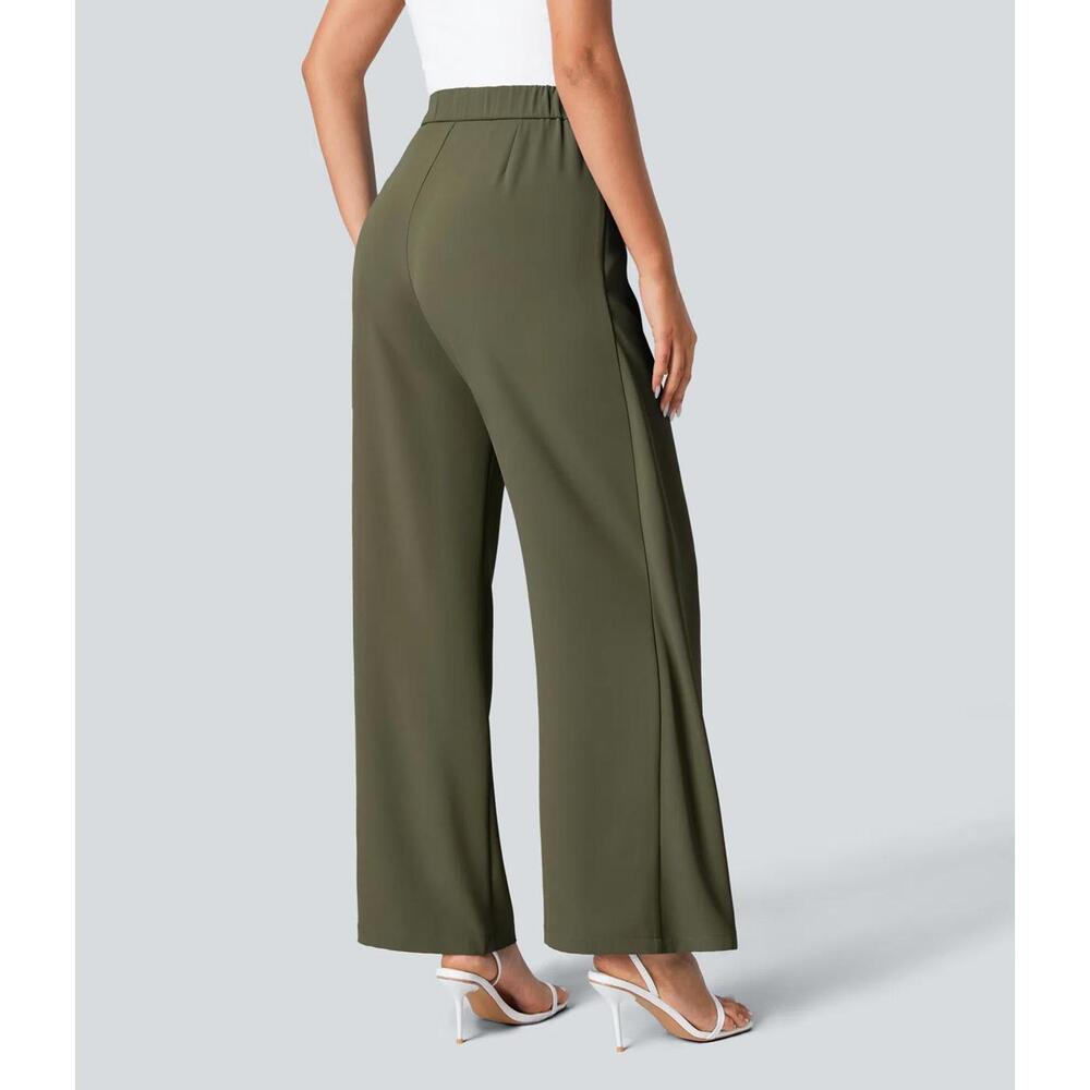 NWT Halara High Waisted Tie Side Wide Leg Work Pants Burnt Olive Size Large - Picture 3 of 16